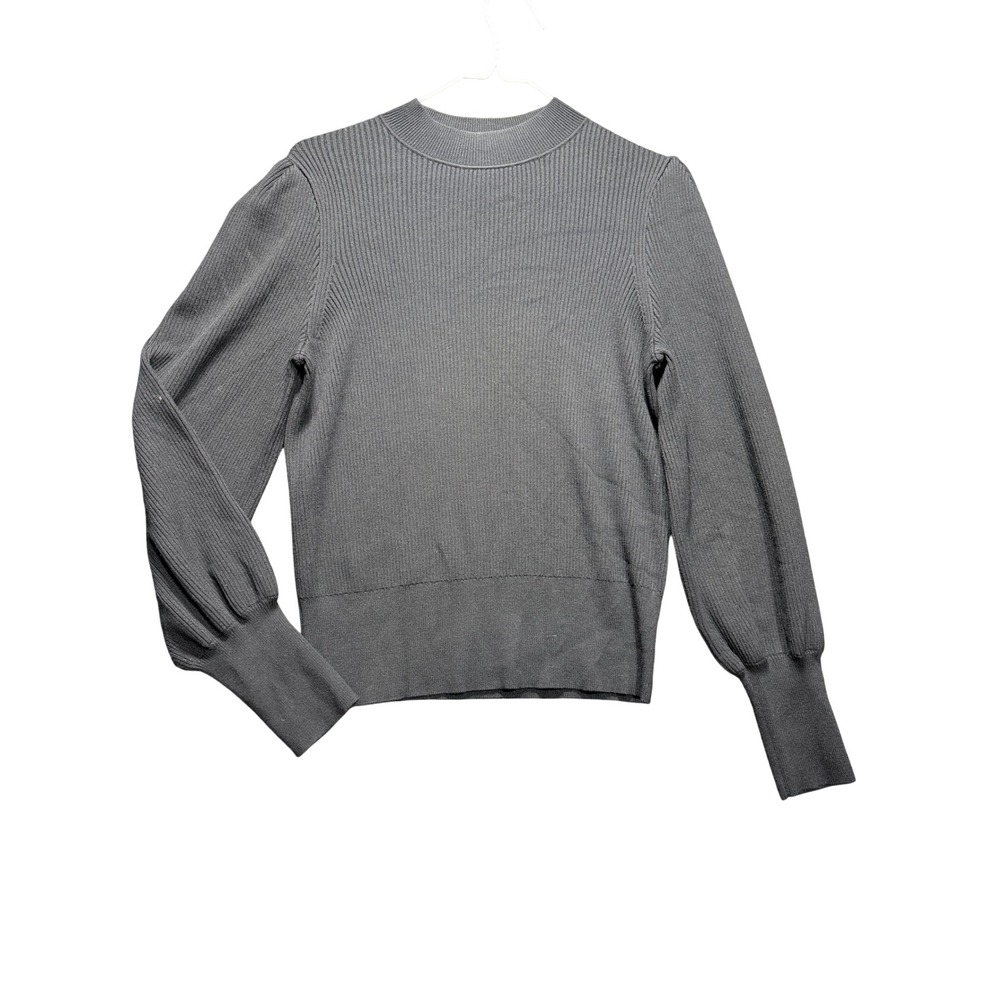 Banana Republic Sweater Women Small Black Ribbed Mock Neck Puff Sleeve